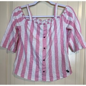 Abercrombie Kids Girls' cold shoulder striped Pink Cotton viscose shirt Sz 13/14